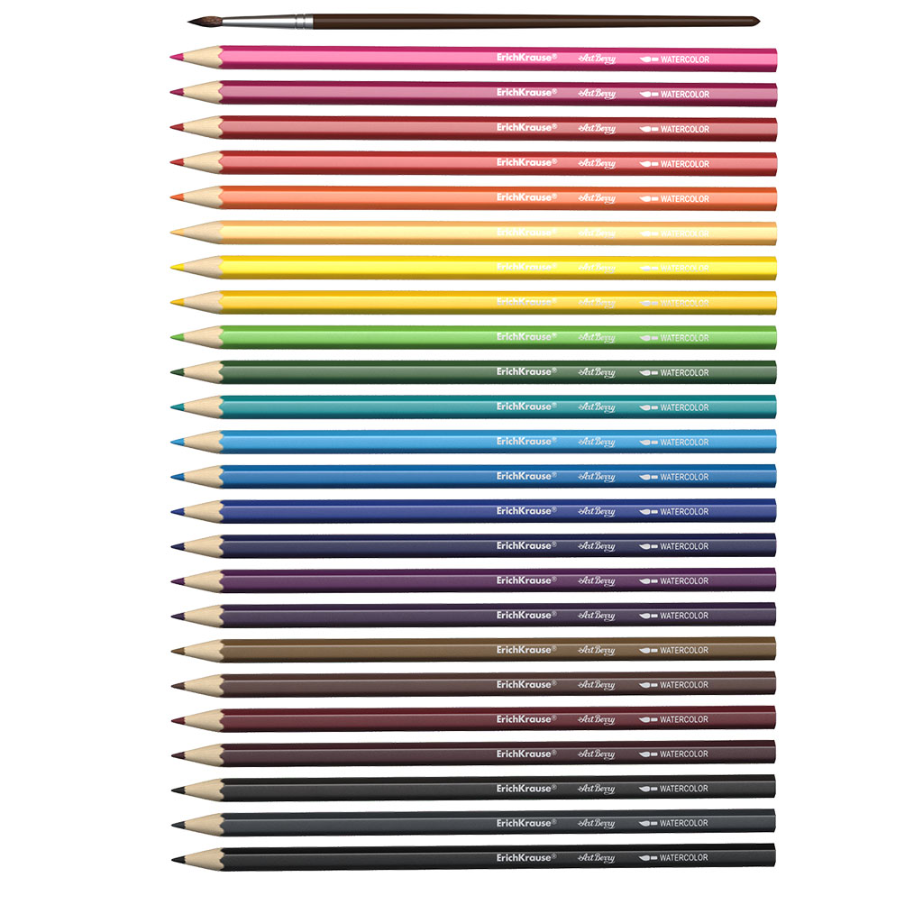 Акварельные карандаши шестигранные ArtBerry 24 цвета с кисточкой  
